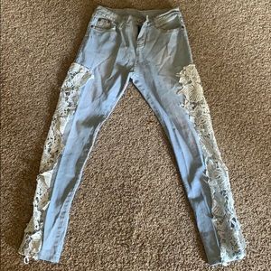 Lace blue jeans